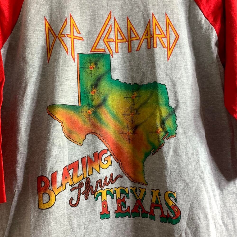 vintage 80’s DEF LEPPARD Blazing Thru Texas double sided 3/4 sleeve tee shirt M